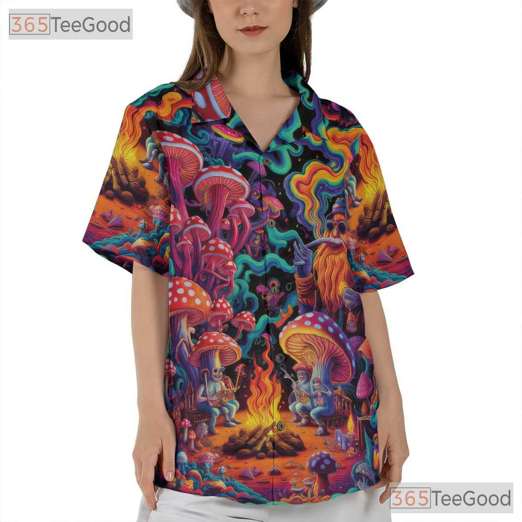 Psychedelic Mushroom Trippy Hawaiian Shirt Unisex Summer Festival Wear Top