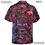 Psychedelic Neon Skull Hawaiian Tee, Dark Gothic Beach Shirt Men Women