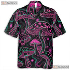 Psychedelic Neon Trippy Mushroom Black Hawaiian Tee Unisex Summer Party Outfit
