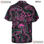 Psychedelic Neon Trippy Mushroom Black Hawaiian Tee Unisex Summer Party Outfit