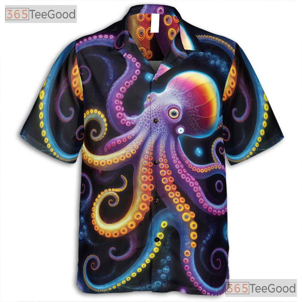 Psychedelic Octopus Neon Cosmic Sea Life Vibrant Art Hawaiian Shirt Unisex