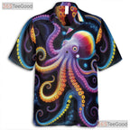 Psychedelic Octopus Neon Cosmic Sea Life Vibrant Art Hawaiian Shirt Unisex