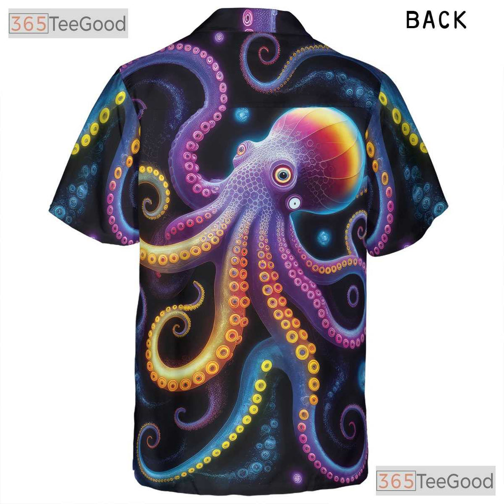 Psychedelic Octopus Neon Cosmic Sea Life Vibrant Art Hawaiian Shirt Unisex