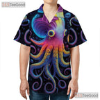 Psychedelic Octopus Vibrant Neon Cosmic Sea Life Art Hawaiian Tee Unisex