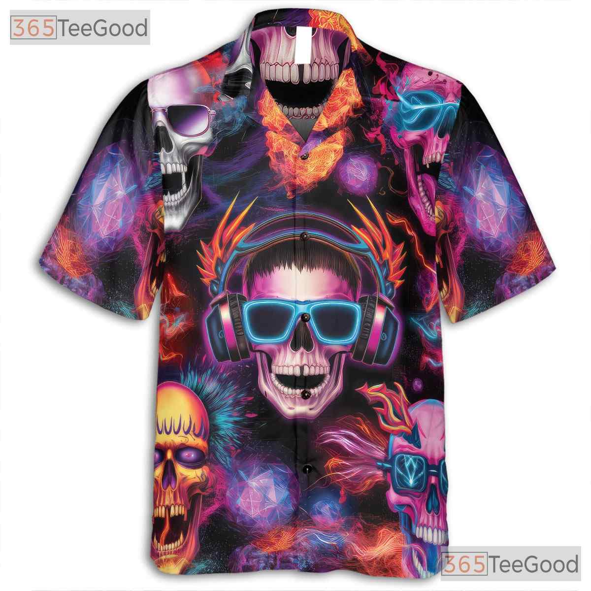 Psychedelic Skull Gothic Skeleton Art Festival Hawaiian Tee Unisex Outfit