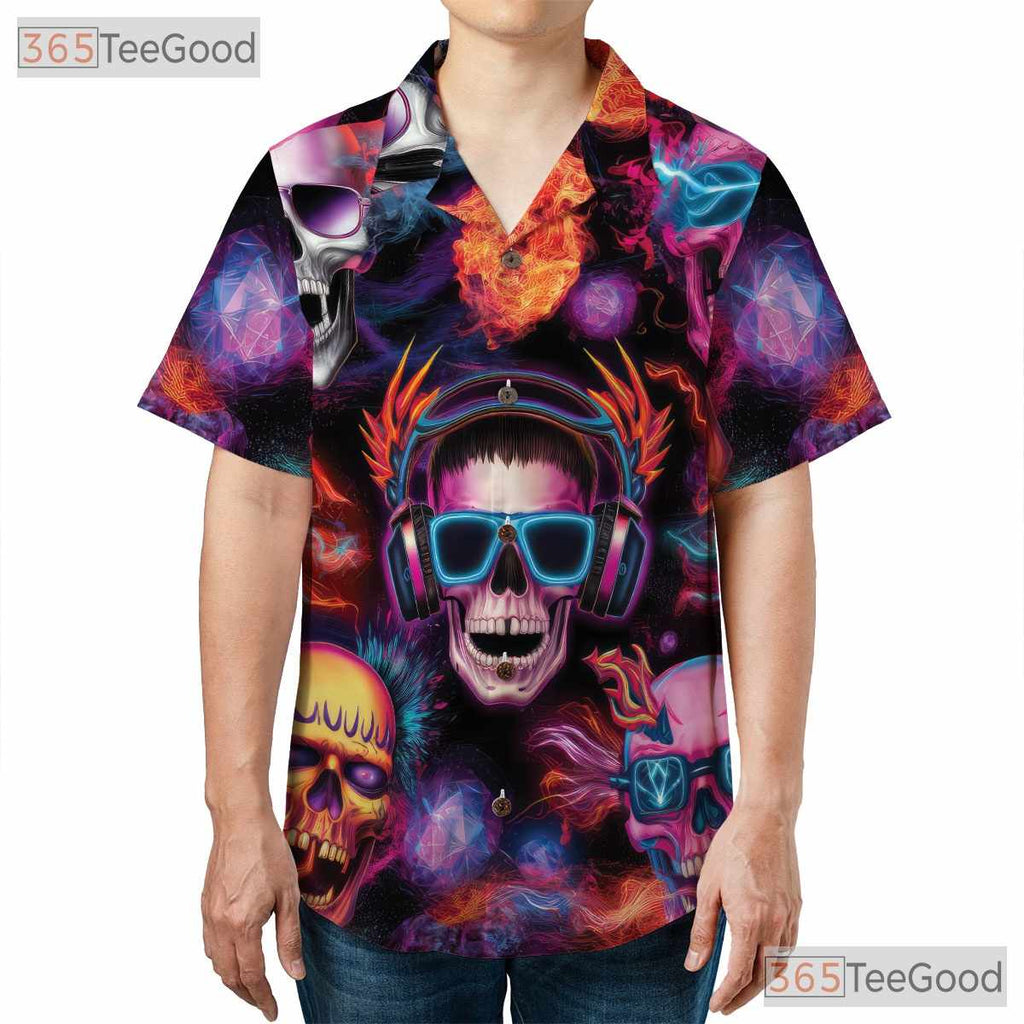 Psychedelic Skull Gothic Skeleton Art Festival Hawaiian Tee Unisex Outfit