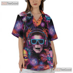 Psychedelic Skull Gothic Skeleton Art Festival Hawaiian Tee Unisex Outfit