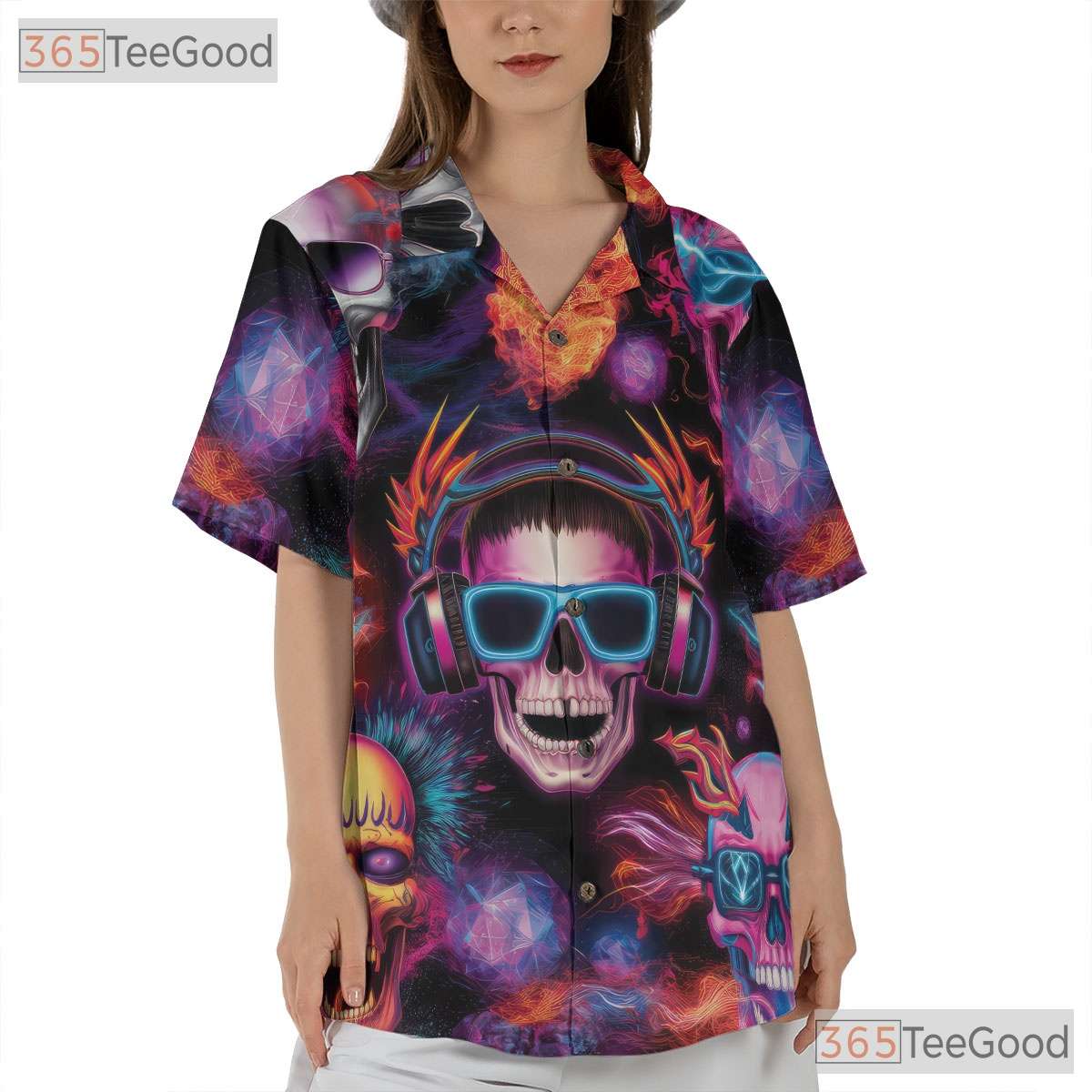 Psychedelic Skull Gothic Skeleton Art Festival Hawaiian Tee Unisex Outfit