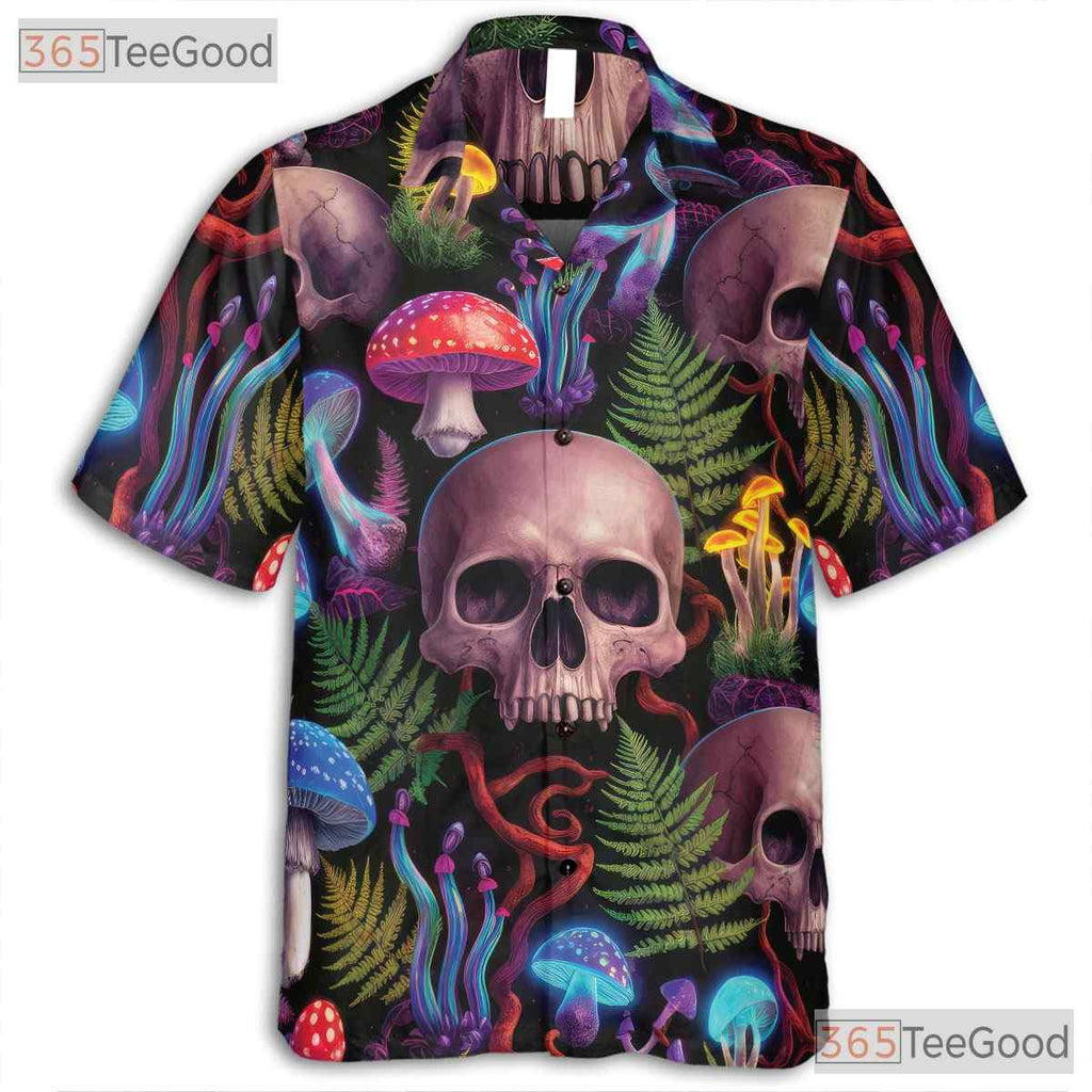 Psychedelic Skull Hawaiian Shirt - Men's Trippy Mushroom Print Aloha