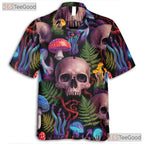 Psychedelic Skull Hawaiian Shirt - Men's Trippy Mushroom Print Aloha
