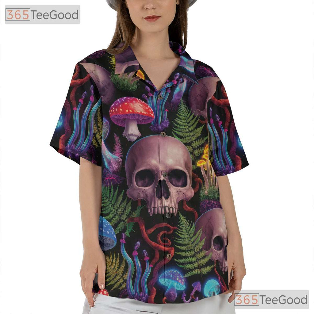 Psychedelic Skull Hawaiian Shirt - Men's Trippy Mushroom Print Aloha