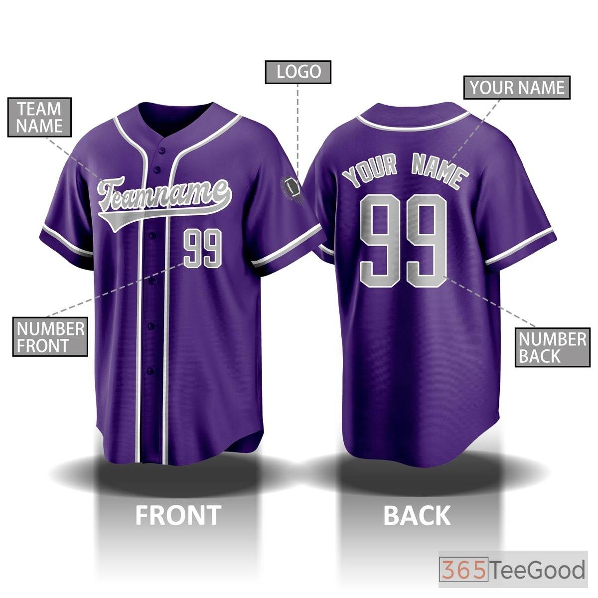 Purple Baseball Jersey for Men & Women - Personalize Your Custom Look
