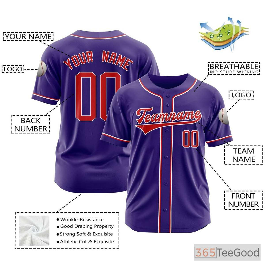 Purple Baseball Jersey Tee for Men & Women – Create Your Custom Player & Team Look