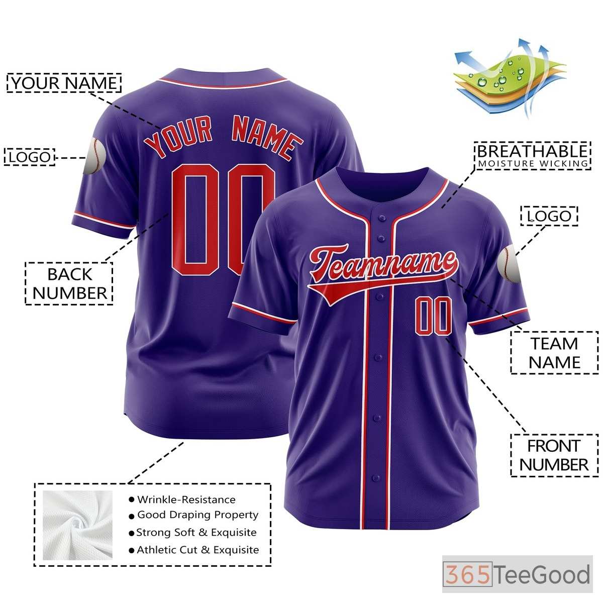Purple Baseball Jersey Tee for Men & Women – Create Your Custom Player & Team Look
