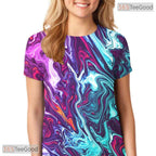 Cosmic Purple And Blue Galaxy Abstract 3D Printed Casual Unisex T-Shirt Tops
