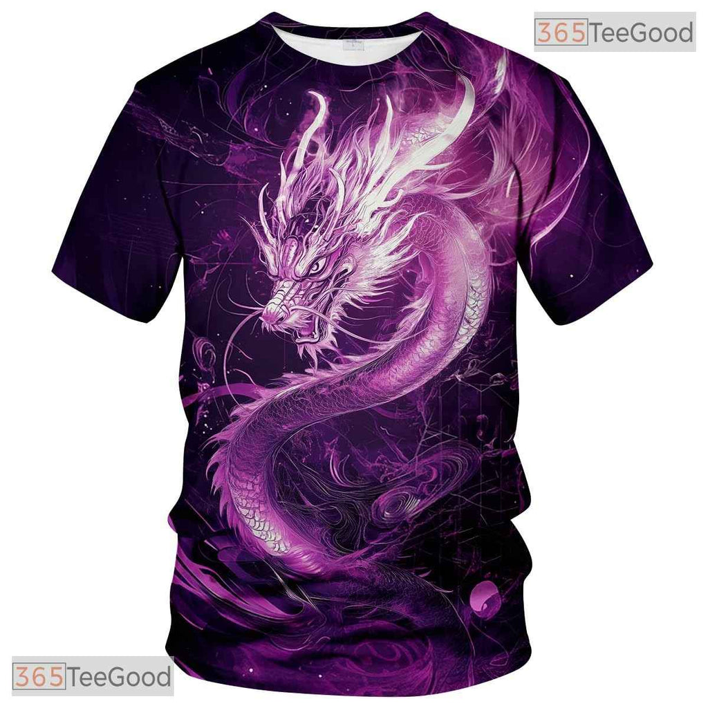 Purple Mythical Dragon Funny Graphic Novelty 3D Printed Casual Unisex Tee Shirt