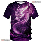 Purple Mythical Dragon Funny Graphic Novelty 3D Printed Casual Unisex Tee Shirt