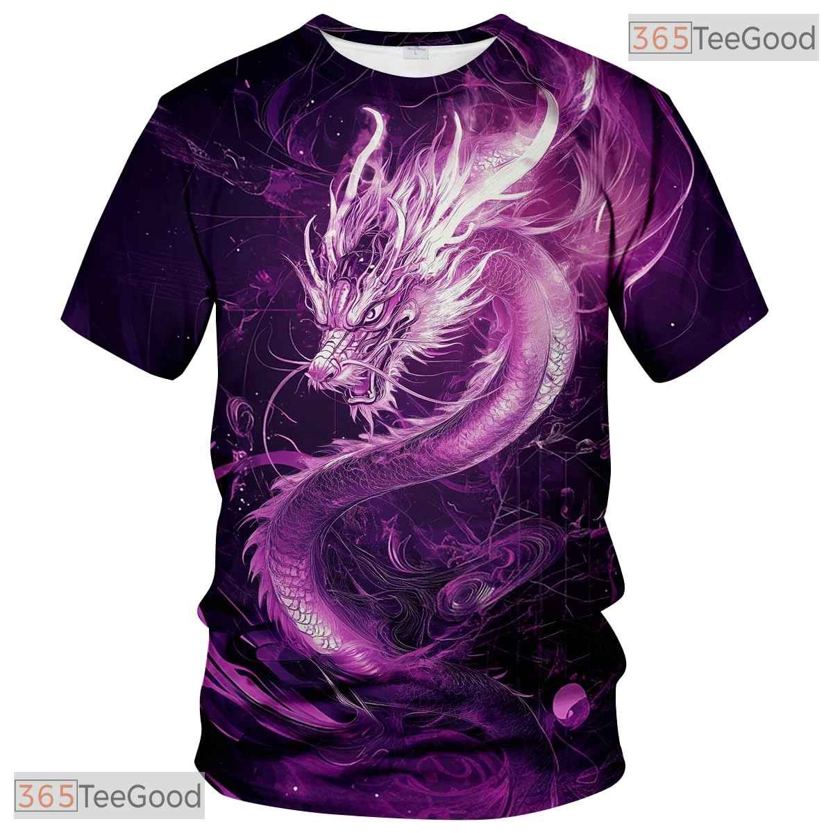 Purple Mythical Dragon Funny Graphic Novelty 3D Printed Casual Unisex Tee Shirt