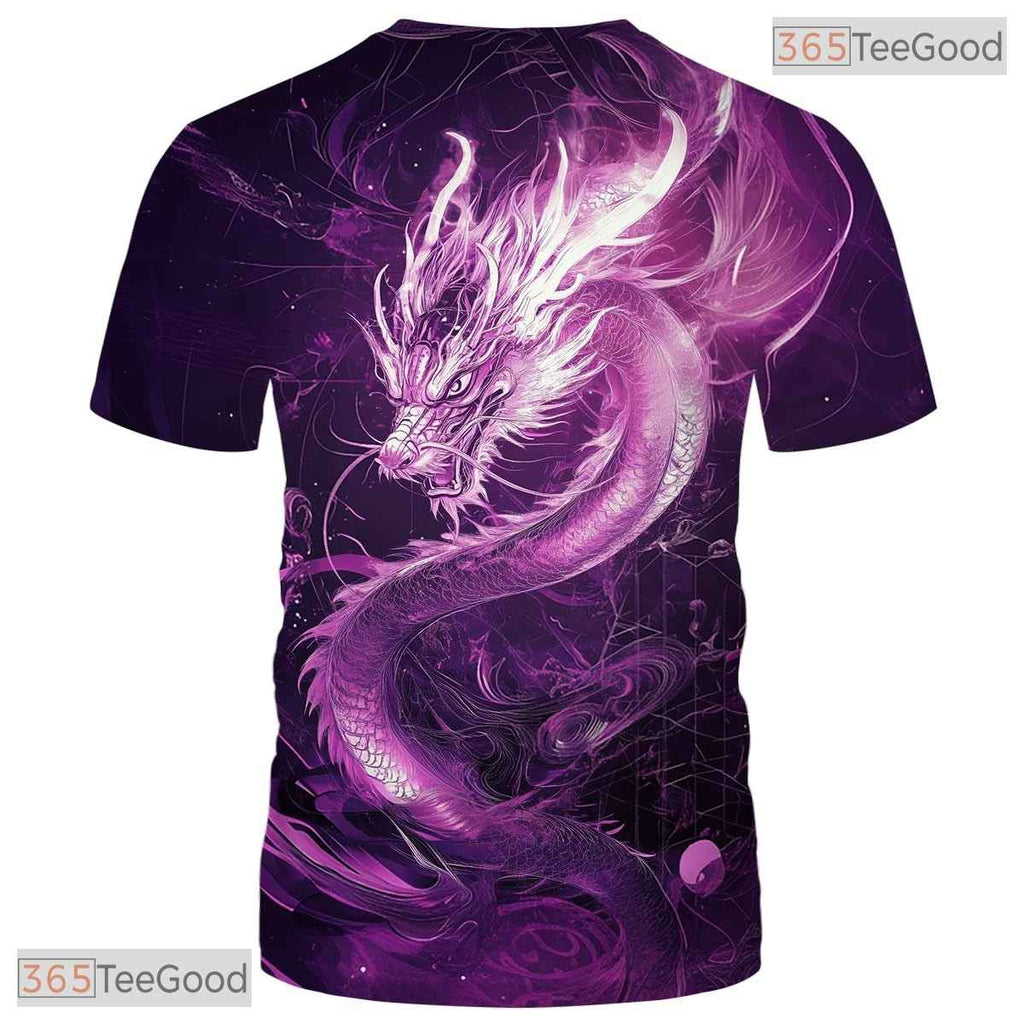 Purple Mythical Dragon Funny Graphic Novelty 3D Printed Casual Unisex Tee Shirt