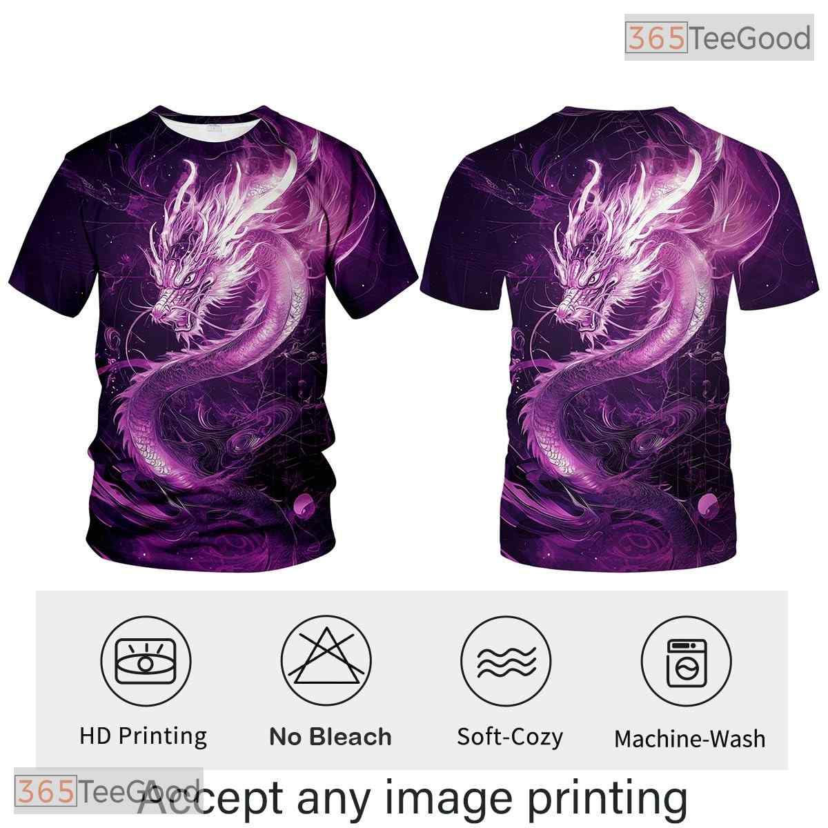 Purple Mythical Dragon Funny Graphic Novelty 3D Printed Casual Unisex Tee Shirt