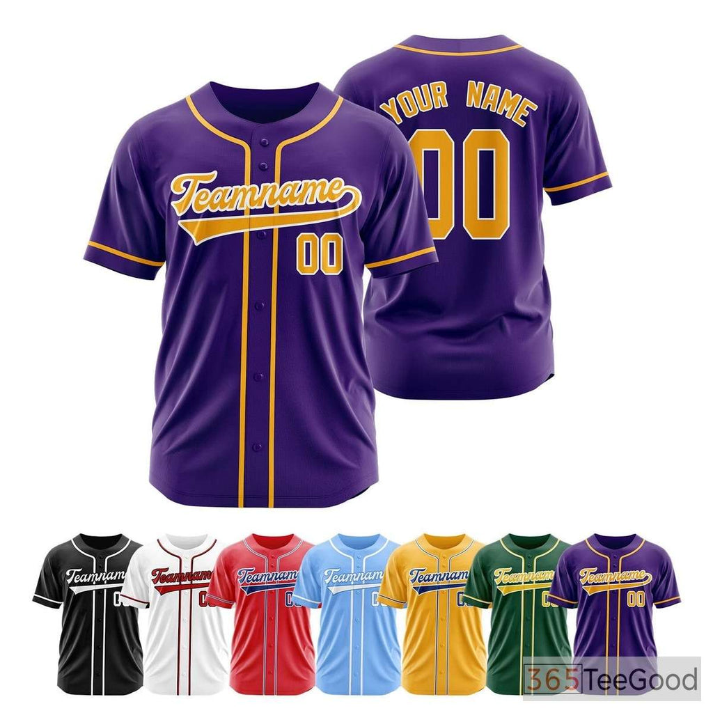 Purple Gold Baseball Jersey Tee for Men & Women - Stitched for Your Team & Fan Details
