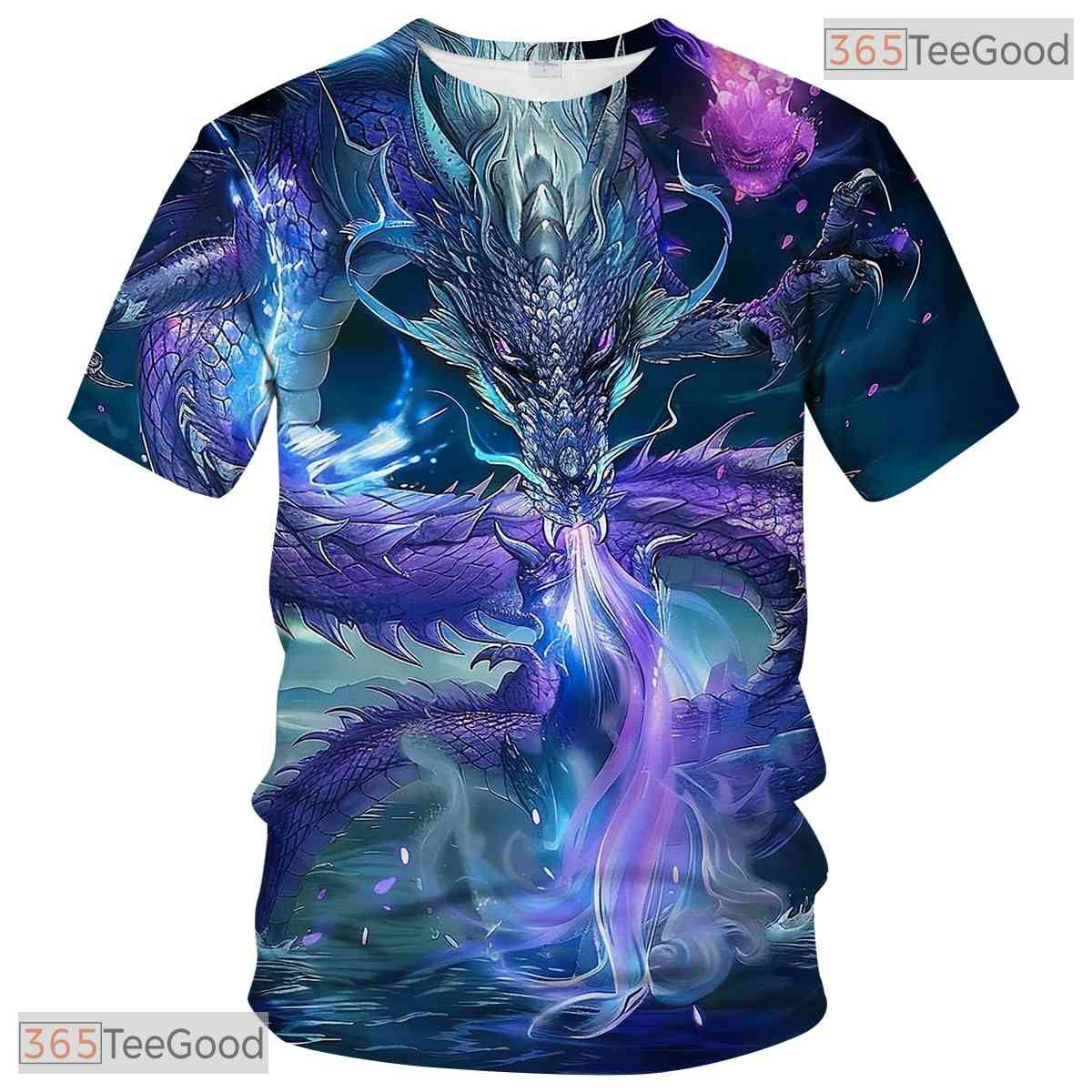 Purple Mythology Chinese Dragon 3D Graphic Printed Casual Unisex Tee Shirt Tops