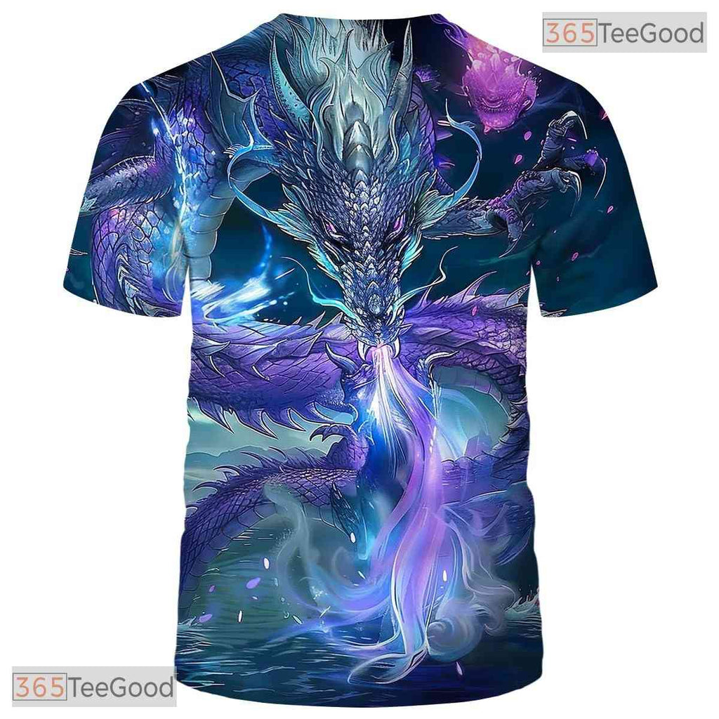 Purple Mythology Chinese Dragon 3D Graphic Printed Casual Unisex Tee Shirt Tops