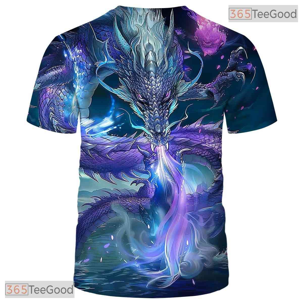 Purple Mythology Chinese Dragon 3D Graphic Printed Casual Unisex Tee Shirt Tops