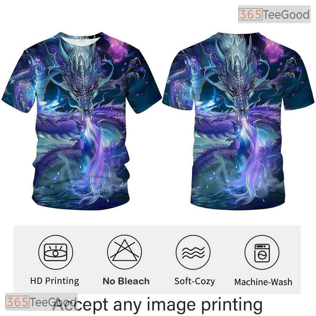 Purple Mythology Chinese Dragon 3D Graphic Printed Casual Unisex Tee Shirt Tops
