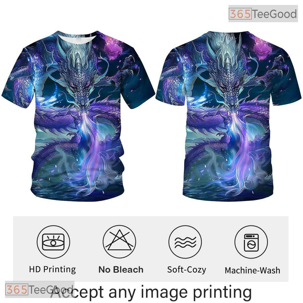 Purple Mythology Chinese Dragon 3D Graphic Printed Casual Unisex Tee Shirt Tops