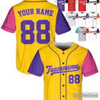 Purple, Pink & Gold Baseball Jersey Tee - Personalized with Stitched Name, Number & Logo