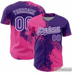 Purple & Pink Baseball Jersey Tee - Customizable with Stitched Name & Number Details