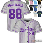 Purple & Silver Baseball Jersey Tee - Custom Stitched Name, Number & Logo for All Ages