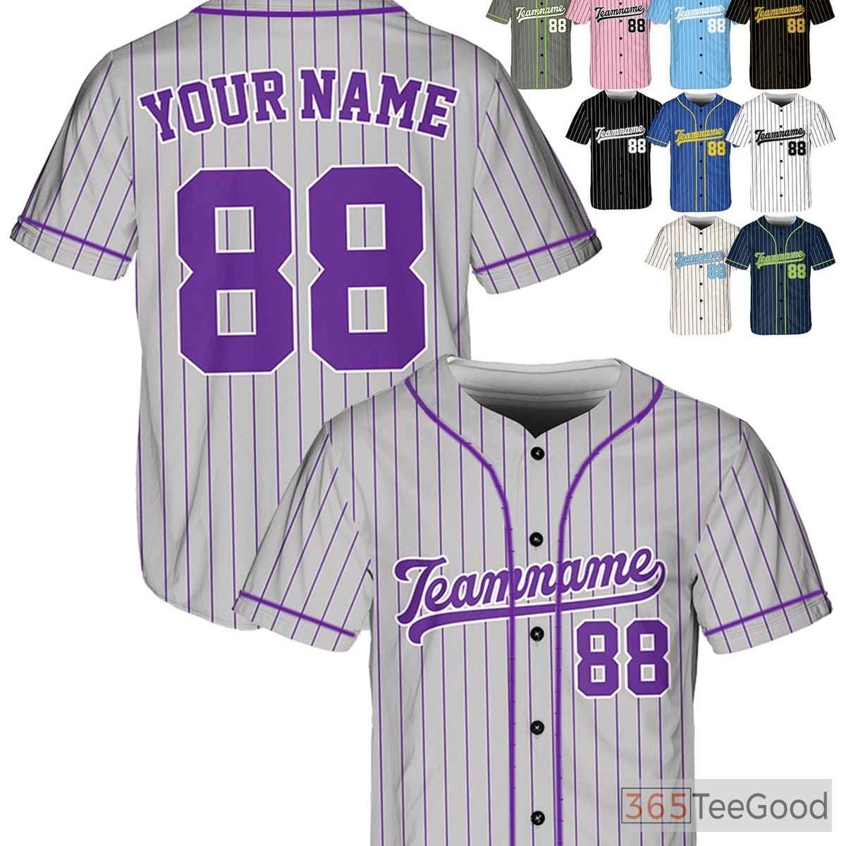 Purple & Silver Baseball Jersey Tee - Custom Stitched Name, Number & Logo for All Ages