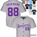 Purple & Silver Baseball Jersey Tee - Customizable with Your Name, Number, & Team Logo