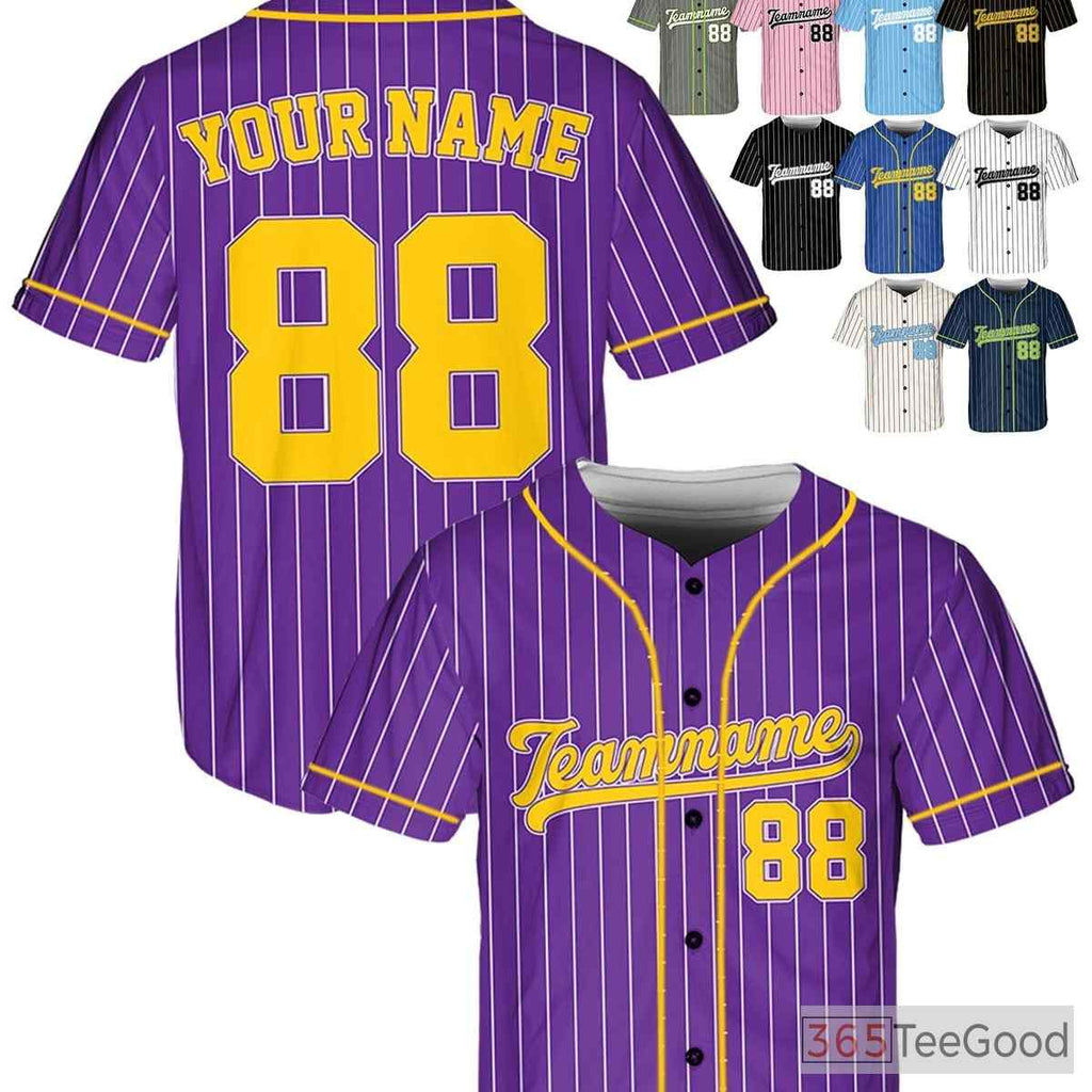 Purple & Yellow Baseball Jersey Tee - Personalize with Your Custom Name and Number