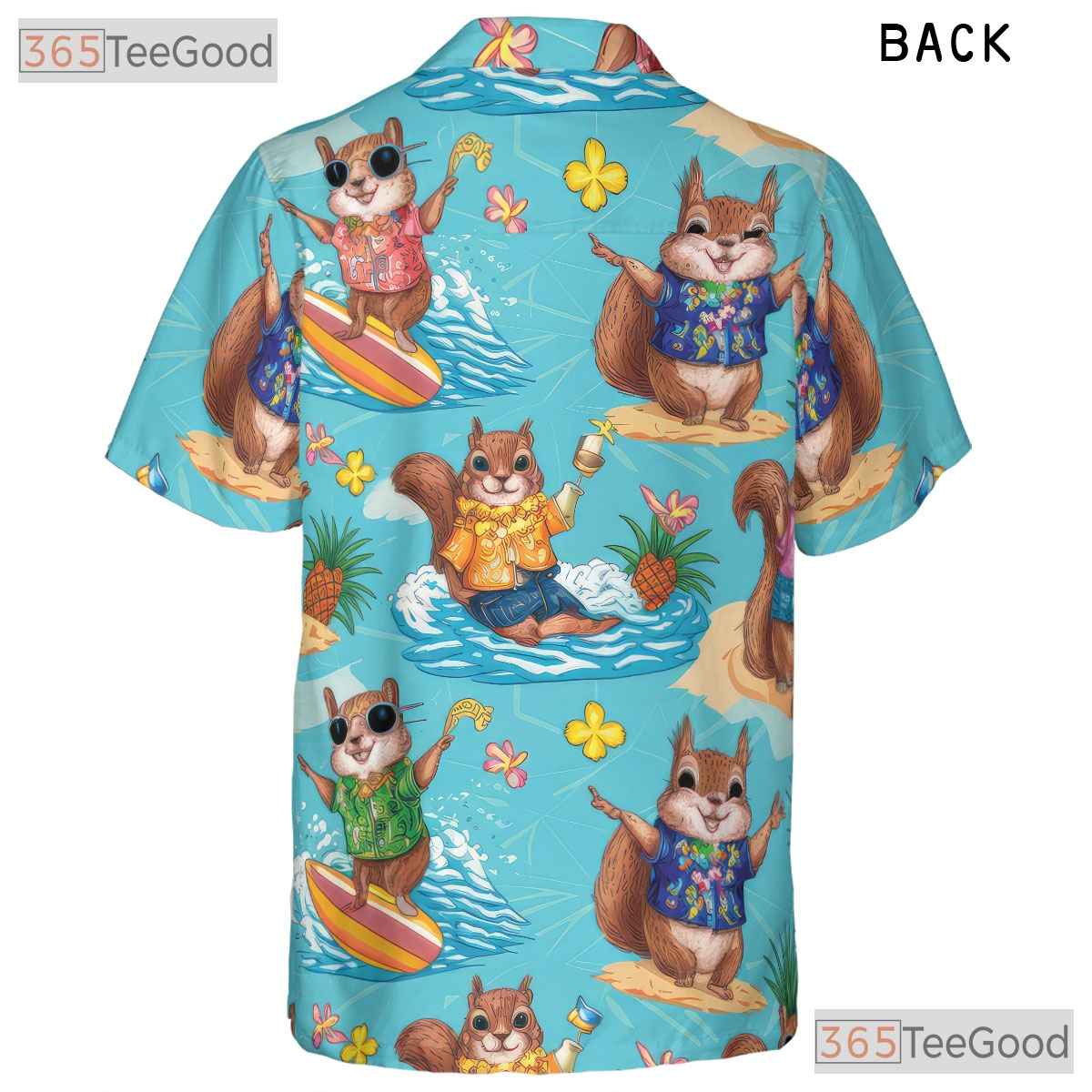 Quirky Squirrel Surfing Pineapple Hawaiian Tee Unisex Summer Getaway Shirt