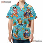 Quirky Squirrel Surfing Pineapple Hawaiian Tee Unisex Summer Getaway Shirt