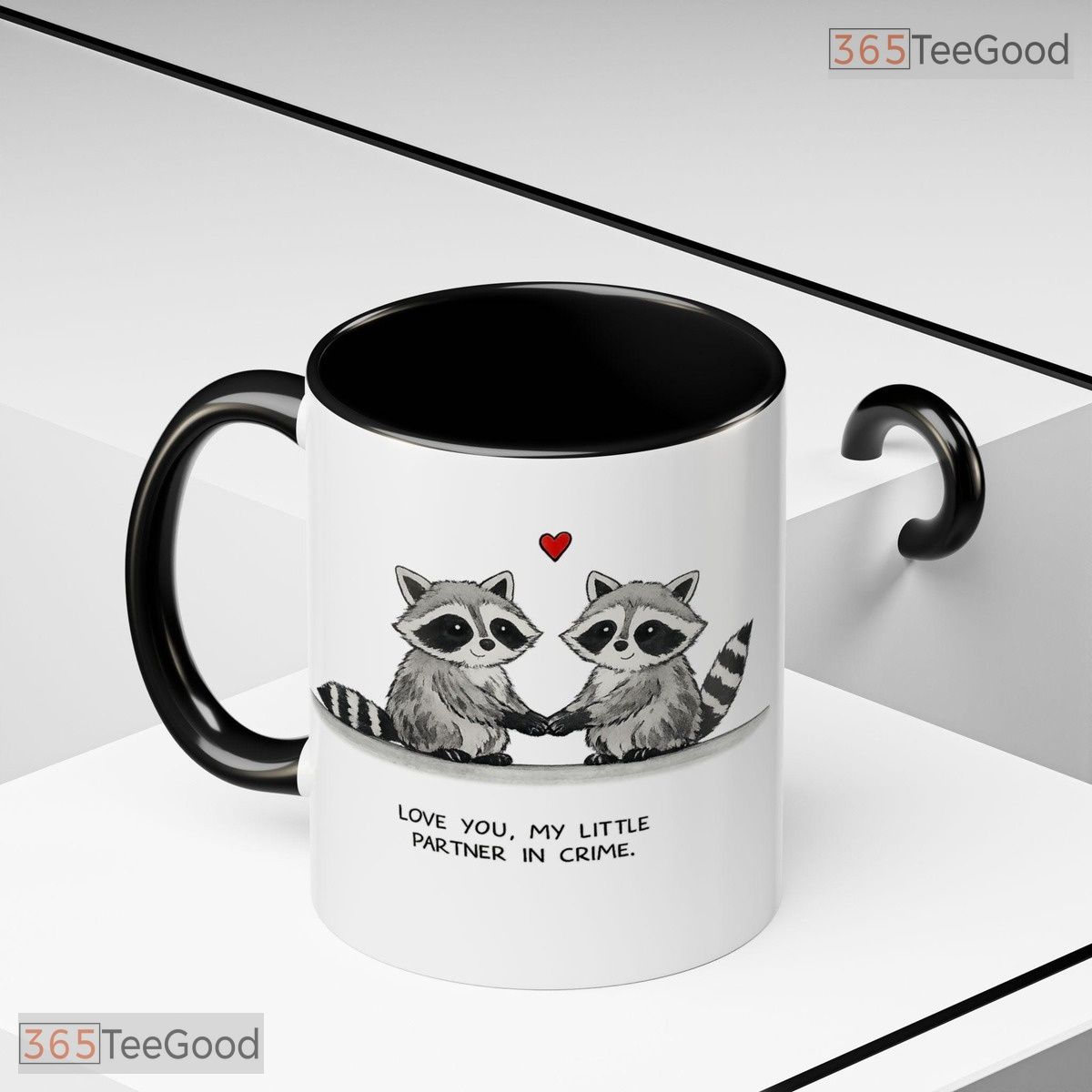 Raccoon Watercolor Illustration Accent Mug - Romantic Animal Art Aesthetic Ceramic Mug