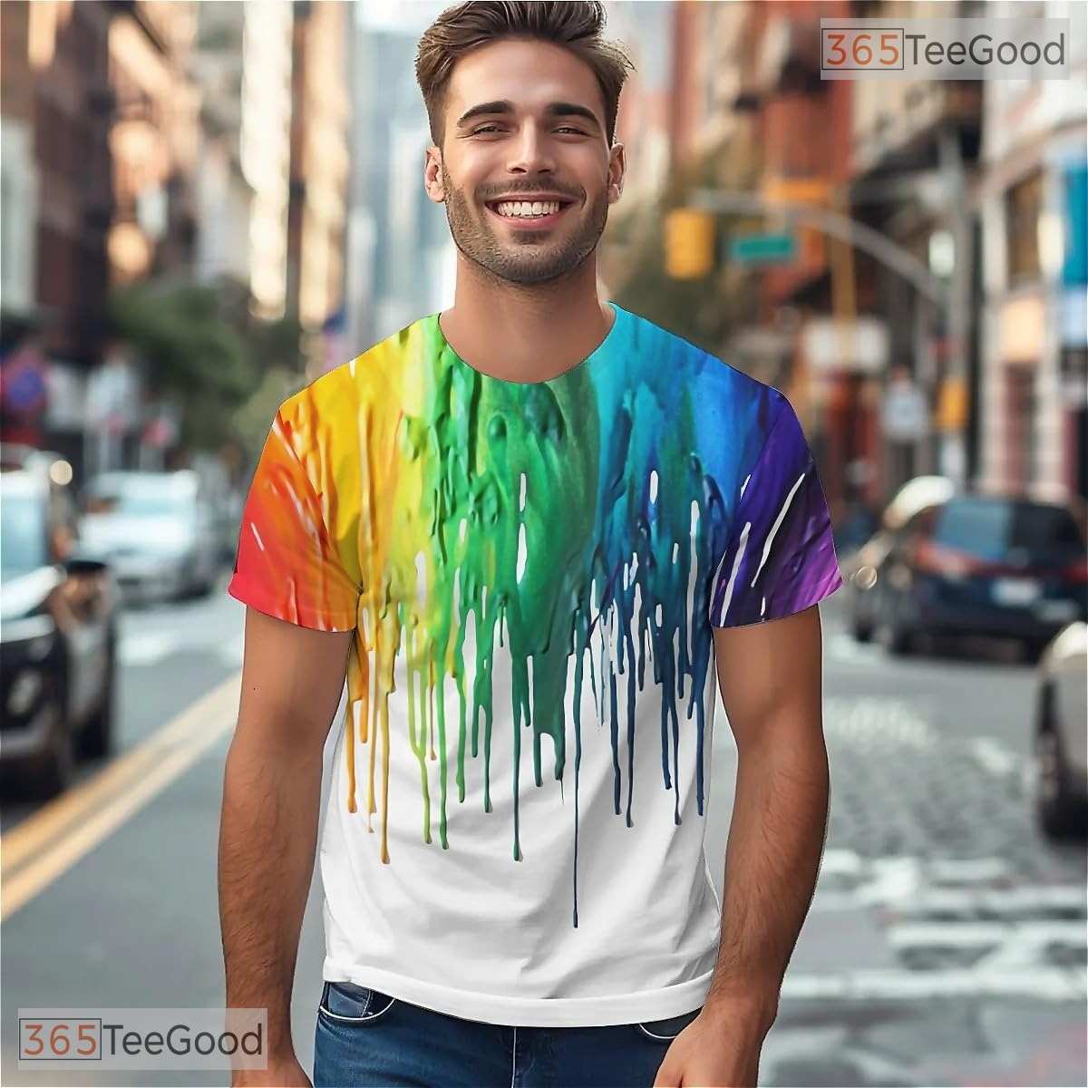 Rainbow Paint American Flag Eagle 3D Graphic Printed Casual Unisex T-Shirt Top