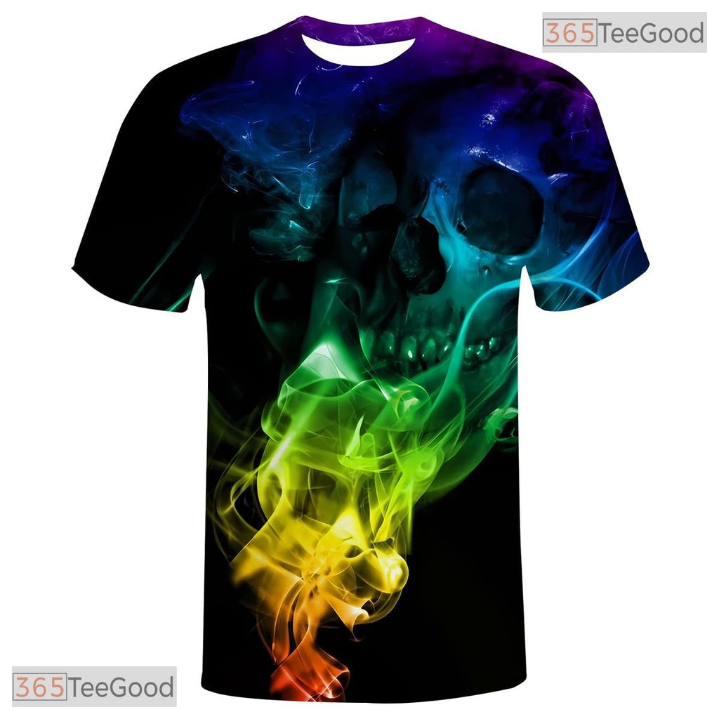 Rainbow Skull Basketball Graphic Design 3D Printed Short Sleeve Unisex Tee Shirts
