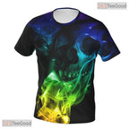 Rainbow Skull Basketball Graphic Design 3D Printed Short Sleeve Unisex Tee Shirts