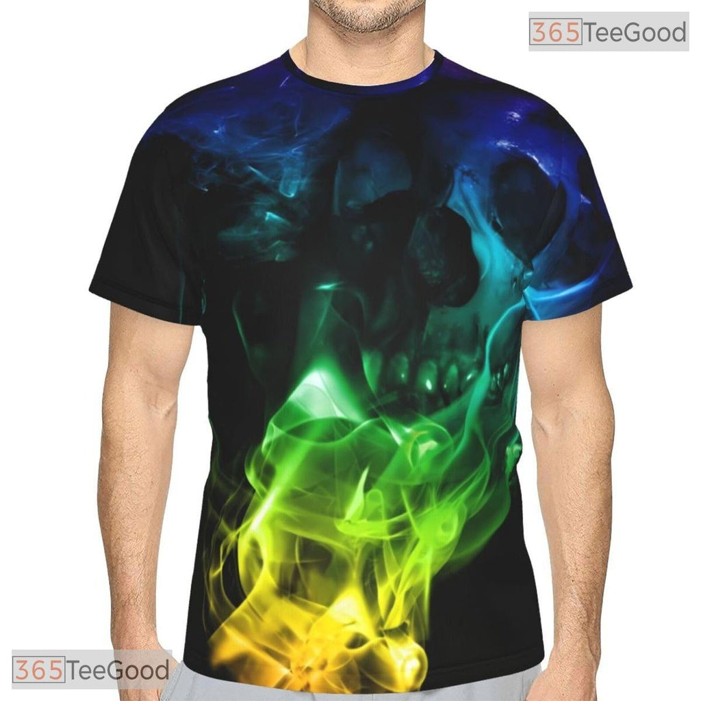 Rainbow Skull Basketball Graphic Design 3D Printed Short Sleeve Unisex Tee Shirts