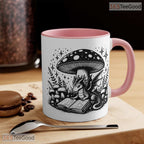 Reading Dragon Under Mushroom Accent Mug - Fantasy Book Lover Colorful Ceramic Coffee Cup