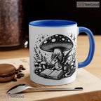 Reading Dragon Under Mushroom Accent Mug - Fantasy Book Lover Colorful Ceramic Coffee Cup