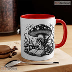 Reading Dragon Under Mushroom Accent Mug - Fantasy Book Lover Colorful Ceramic Coffee Cup