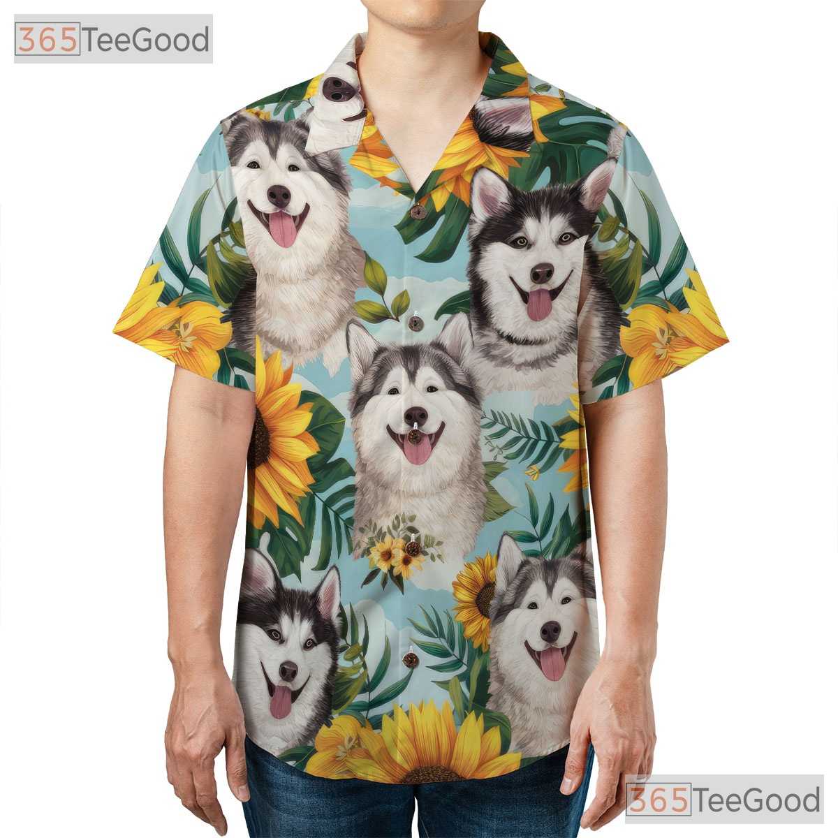 Realistic Sunflowers Aloha Summer Vibes Fluffy Dog Hawaiian Shirt Unisex Top