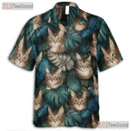 Realistic Tabby Cats Tropical Leaves Summer Style Hawaiian Tee Unisex Top