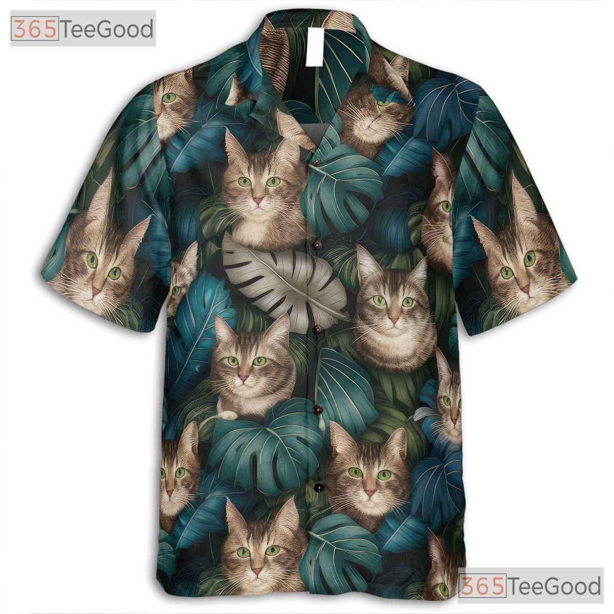 Realistic Tabby Cats Tropical Leaves Summer Style Hawaiian Tee Unisex Top