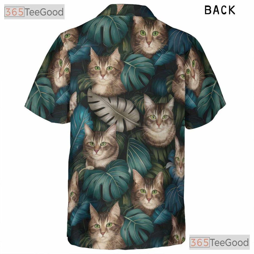 Realistic Tabby Cats Tropical Leaves Summer Style Hawaiian Tee Unisex Top